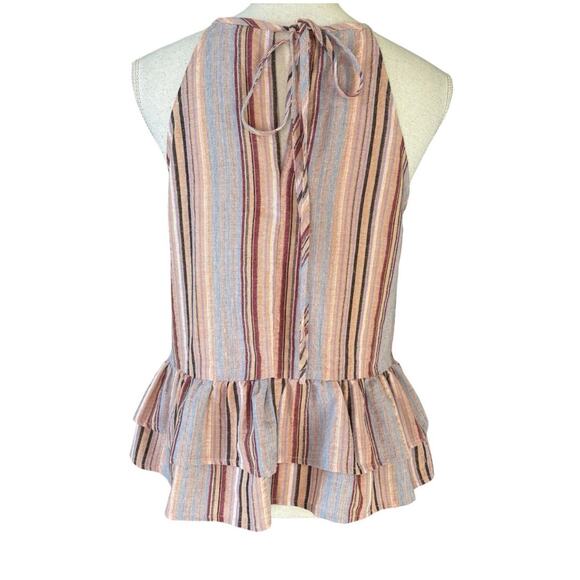 Alya Taupe Striped Ruffle Sleeveless Top Small - Picture 2 of 3